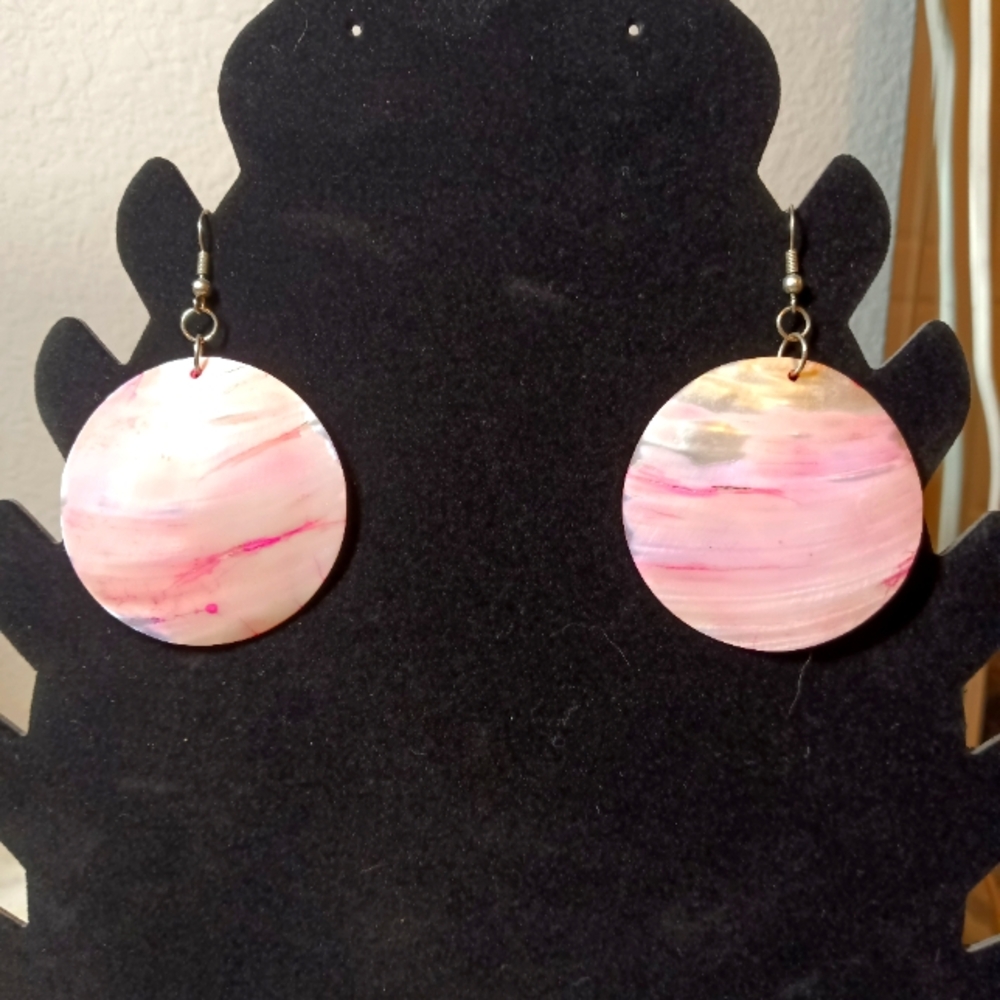 2" pink, disk shell earrings